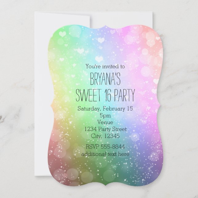 Invitaciones de fiesta Sweet 16 con luces de arcoí (Anverso)