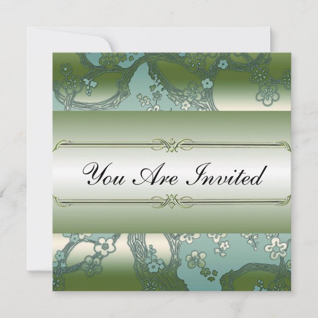 Invitaciones de fiesta verdes y plateadas con tema (Anverso)