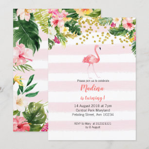 Invitaciones de flamingo de primer cumpleaños
