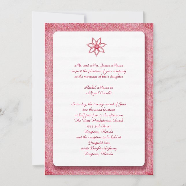 Invitaciones de flor de encaje rosado (Anverso)