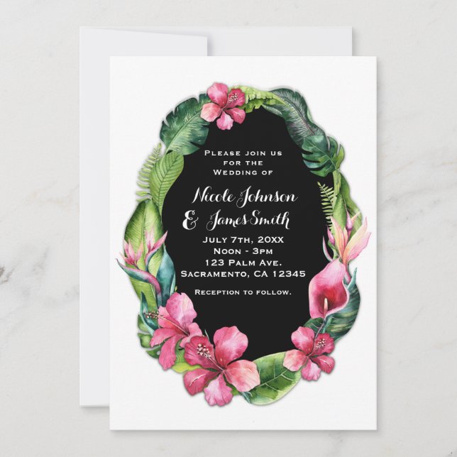 Invitaciones de flores y hojas de jardín tropical (Anverso)