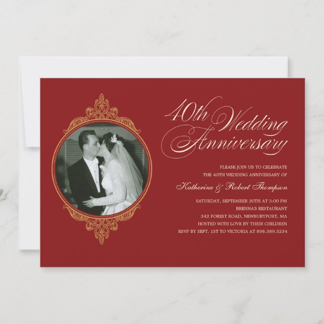 Invitaciones de foto clásicas para el 40 aniversar (Anverso)