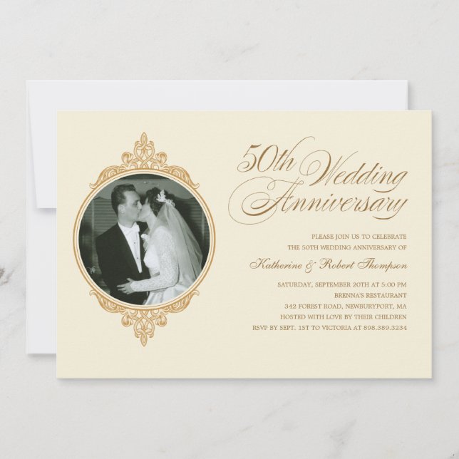 Invitaciones de foto clásicas para el 50 aniversar (Anverso)