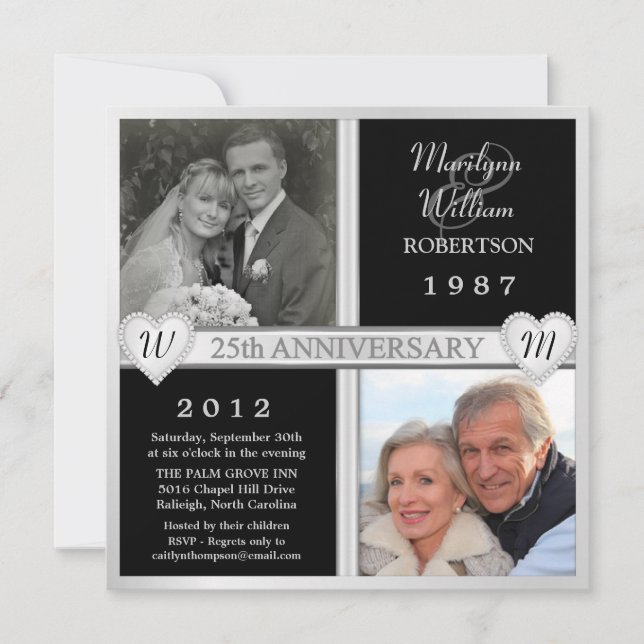 Invitaciones de Foto con Corazones para Bodas de P (Anverso)