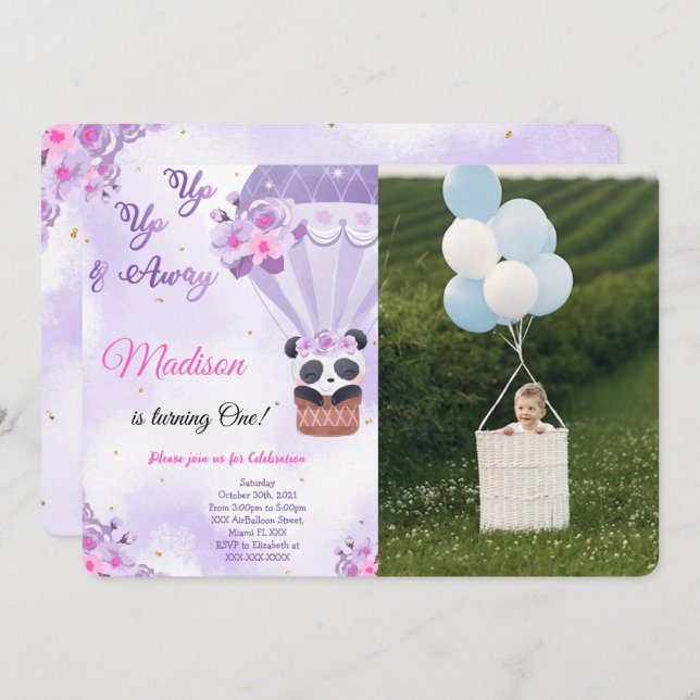 Invitaciones de foto de Air Ballon (Anverso / Reverso)