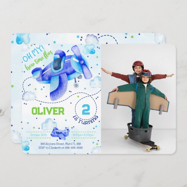 Invitaciones de Foto de Avión (Anverso / Reverso)