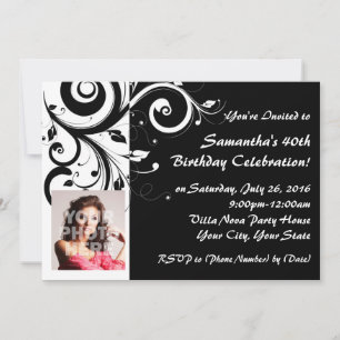Invitaciones de foto de Black+White Reverse Swirl 