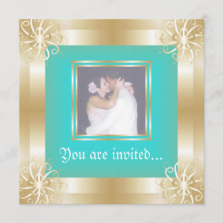 Invitaciones de foto de Boda de marco dorado de lu