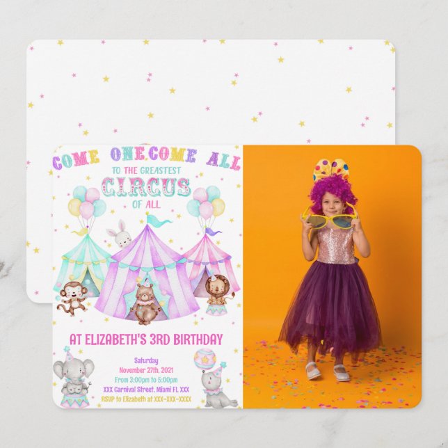 Invitaciones de foto de carnaval editables (Anverso / Reverso)