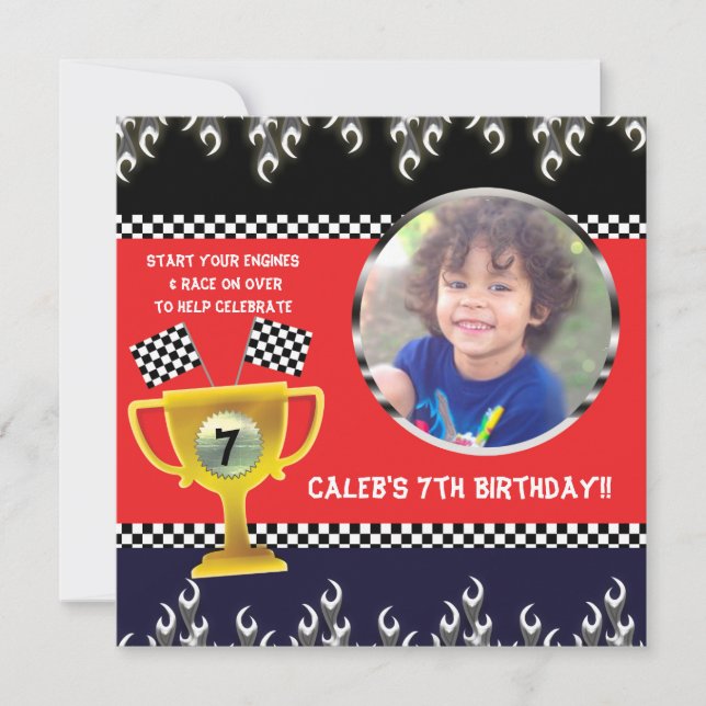 Invitaciones de foto de cumpleaños con trofeo de c (Anverso)