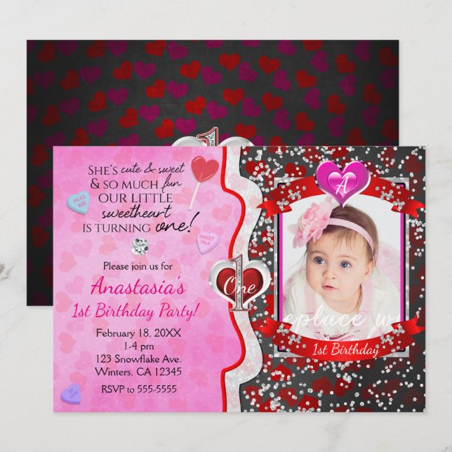 Invitaciones de foto de cumpleaños número uno del  (Anverso / Reverso)
