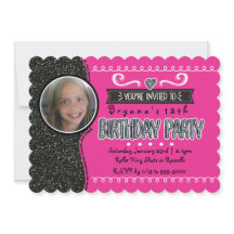 Invitaciones de foto de fiesta de niñas con brillo