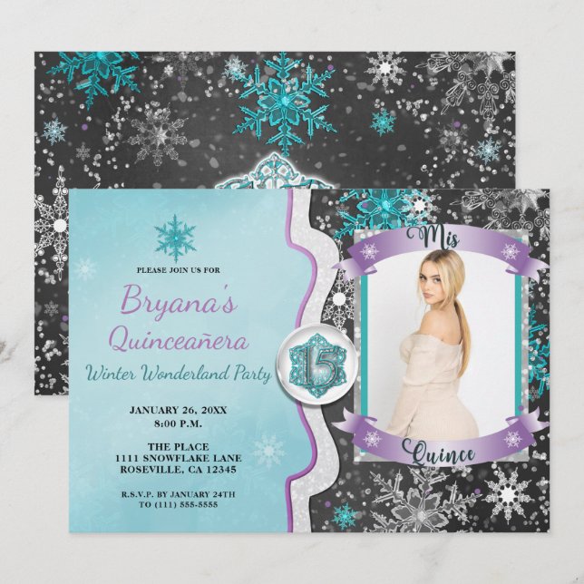 Invitaciones de Foto de Mis Quince 15 de Invierno  (Anverso / Reverso)