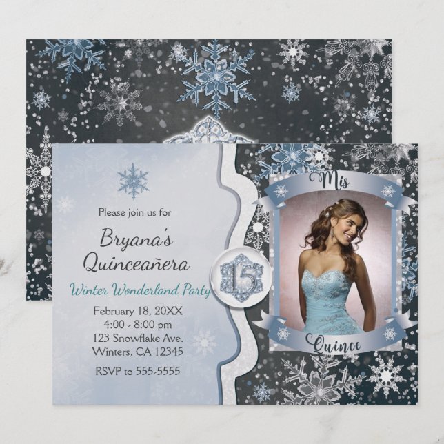 Invitaciones de Foto de Mis Quince 15 de Invierno  (Anverso / Reverso)