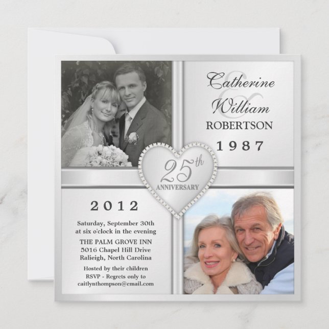 Invitaciones de foto del corazón del 25 aniversari (Anverso)