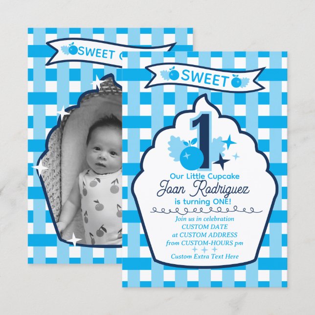 Invitaciones de Foto Dulce Uno Tarjeta Plana de Ag (Anverso / Reverso)