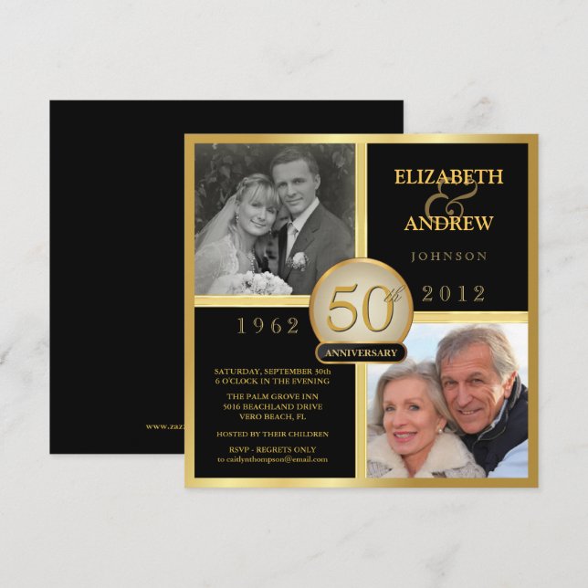 Invitaciones de foto elegantes para bodas de oro ( (Anverso / Reverso)