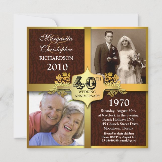 Invitaciones de foto elegantes para el 40 aniversa (Anverso)