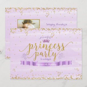 Invitaciones de Foto Purple y Dorado para Fiesta d