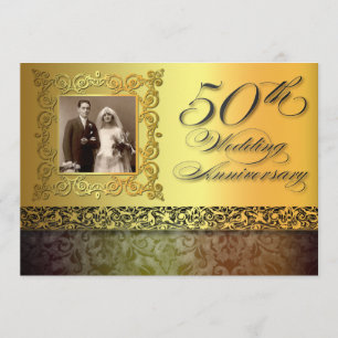 invitaciones de foto únicas doradas para 50 aniver