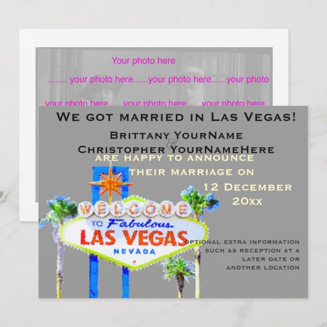 Invitaciones de fotos Boda de Las Vegas (Anverso / Reverso)