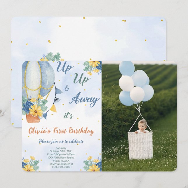 Invitaciones de fotos con globos aerostáticos edit (Anverso / Reverso)