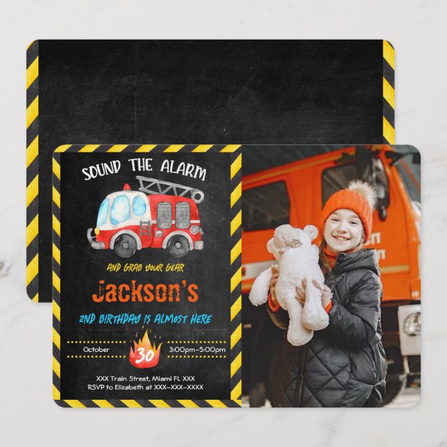 Invitaciones de fotos de camiones de bomberos (Anverso / Reverso)