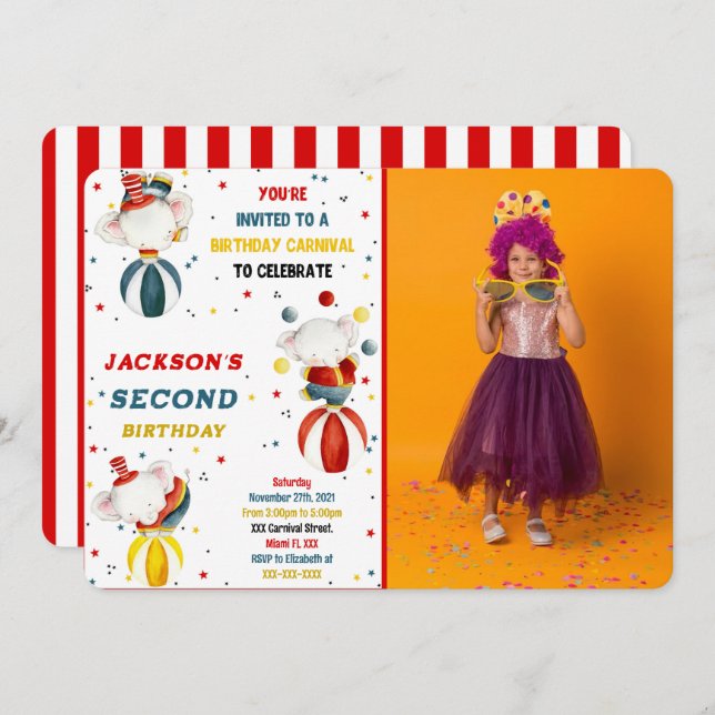 Invitaciones de fotos de Carnaval (Anverso / Reverso)