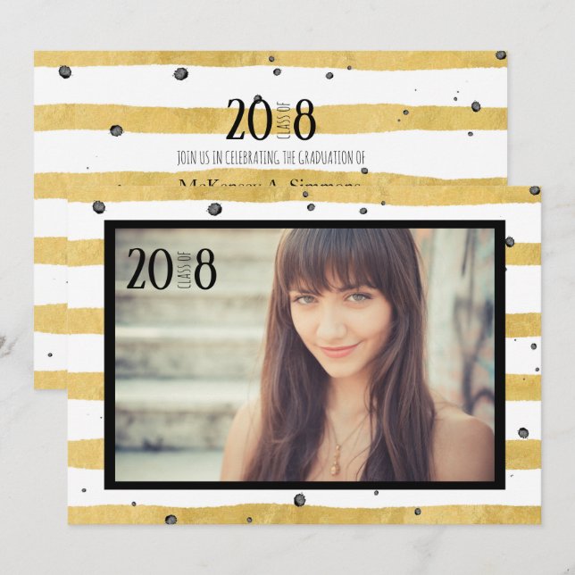 Invitaciones de fotos de clase moderna de oro y ne