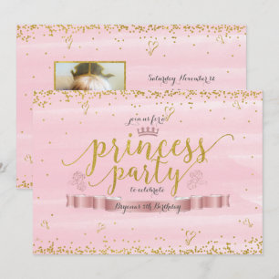 Invitaciones de fotos de fiesta de princesa rosada