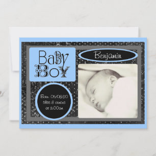 Invitaciones de fotos de niños de color azul negro