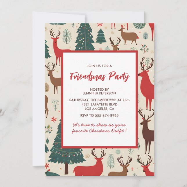 Invitaciones de Friendsmas Cutan Árboles de venado (Anverso)