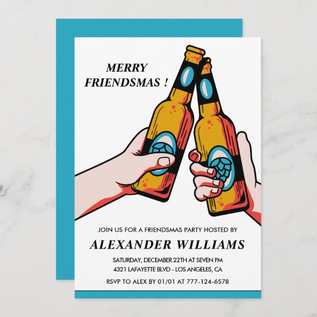 Invitaciones de Friendsmas Merry Friendsmas Blue (Anverso / Reverso)
