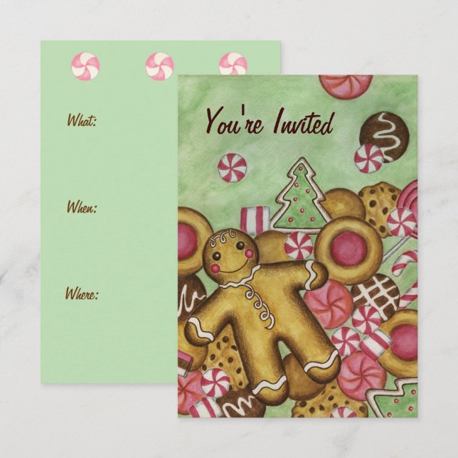 Invitaciones de Galletas de Navidad de Pan de Jeng (Anverso / Reverso)