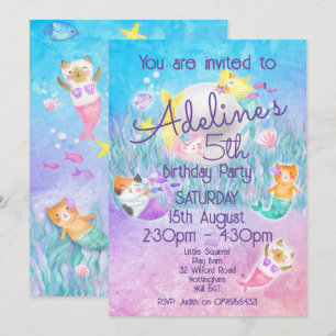 Invitaciones de Gata Sirena Mágica