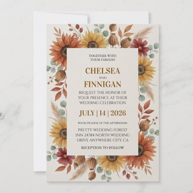 invitaciones de girasoles al aire libre chic de ot (Anverso)