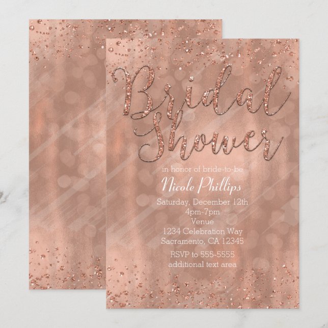 Invitaciones de glamour de oro rosa para despedida (Anverso / Reverso)
