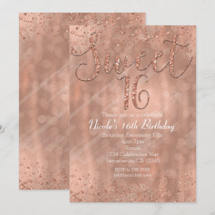 Invitaciones de glamour de rosa dorada para fiesta
