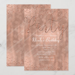 Invitaciones de glamour rosa dorado para fiesta de