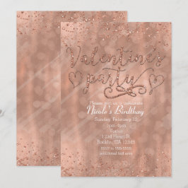 Invitaciones de glamour rosa dorado para fiesta de