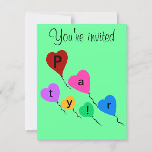 Invitaciones de globos de corazón coloridos para f
