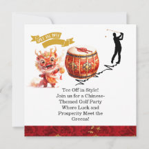 Invitaciones de golf con tema chino para fiesta de
