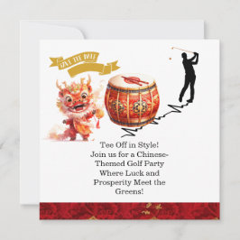 Invitaciones de golf con tema chino para fiesta de