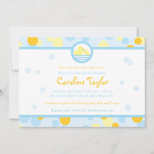 Invitaciones de goma de Baby Shower del pato (Anverso)