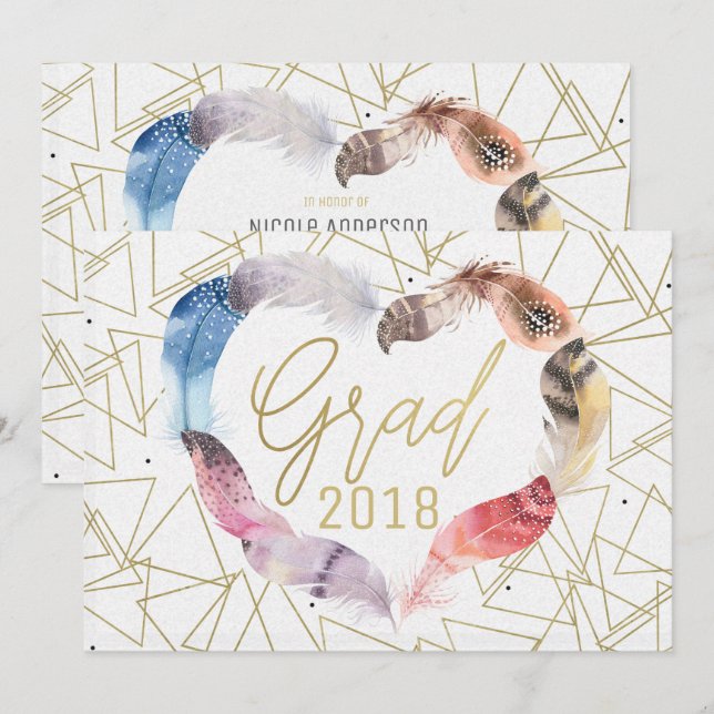 Invitaciones de GRADUACIÓN Boho Chic con Corazón d (Anverso / Reverso)