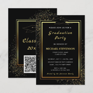 Invitaciones de graduación con código QR dorado ne