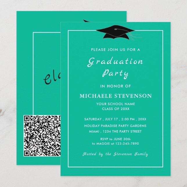 Invitaciones de Graduación con Código QR Elija Col (Anverso / Reverso)