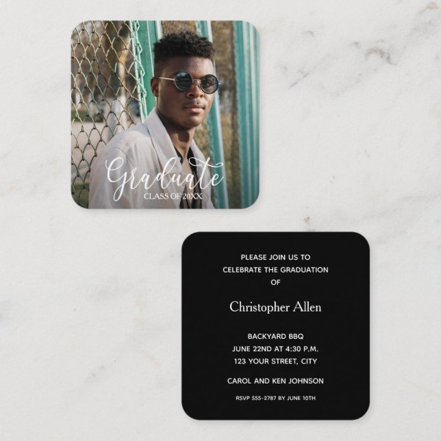 Invitaciones de Graduación con Foto Cuadrada MINI (Anverso / Reverso)