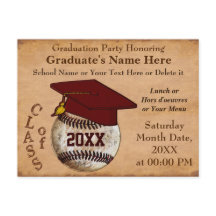 Invitaciones de graduación de BÉISBOL de época per