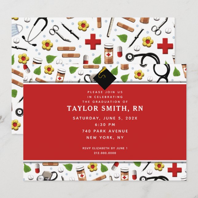 Invitaciones de graduación de enfermería (Anverso / Reverso)
